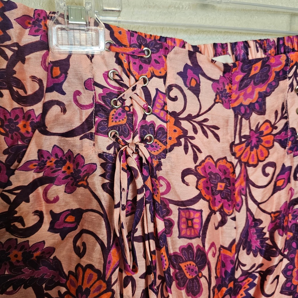 NWOT Ciebon Floral Paisley Lace Up‎ Shorts Pink Purple Summer Medium - Picture 2 of 11